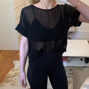 Black Short Sleeve Sheer Crop Top